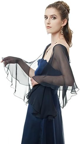 Dark-Navy Evening Wedding Silk Chiffon Fluttering Scarf Wrap Shawl by Lena Moro