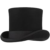 GEMVIE Men 100% Wool Mad Hatter Satin Lined Black Top Hats 6.7" High Topper Hat