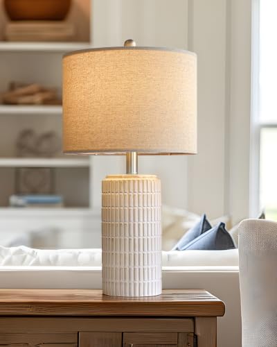 PoKat 23'' Bedside Table Lamp for Bedroom Nightstands, Modern Ceramic Decor |
