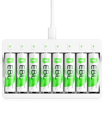 EBL Fast Battery Charger with 8 x AA Rechargeable Batteries, 8 Independent Slots Charger, USB Charging and Multiple Protection