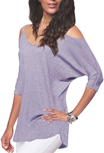 Albe Rita Women's Three-quarter Sleevee Off Shoulder Casual Shirt Tops Tunics,Lavender,M