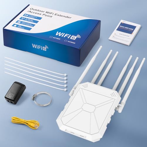 AC1200 Outdoor WiFi Extender, 5GHz and 2.4GHz Outdoor WiFi Signal Booster with 6 Antennas, Weatherproof IP67, Passive PoE, for Starlink, Patio