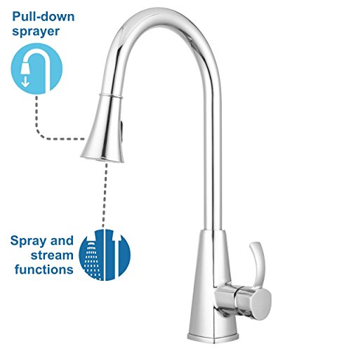 Bridgeport Pull Down Kitchen Faucet by Pacific Bay (Chrome) - Features Multiple Spray Functions, and an Eco Friendly Water and Energy Saver â€“ New 2018 Model