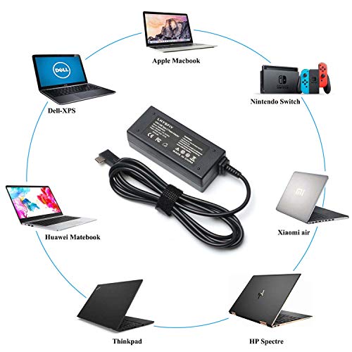 45W USB Type C Charger PD Adapter Power Replacement for HP Spectre x360 13 HP Pavillion X2 TPN-CA01 N8N14AA#ABL; Acer Travelmate B1 Lenovo Yoga 720 910 ThinkPad X1 Yoga5 Pro Power Supply Cord