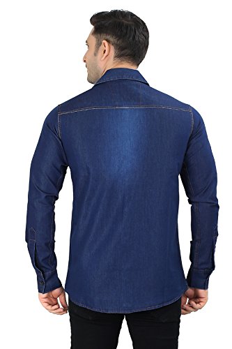 meraki by private image solid blue single pocket denim shirts