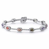 Caperci White Gold Plated Diamond Accent Multi Gemstone Tennis Bracelet for Women, 7.25