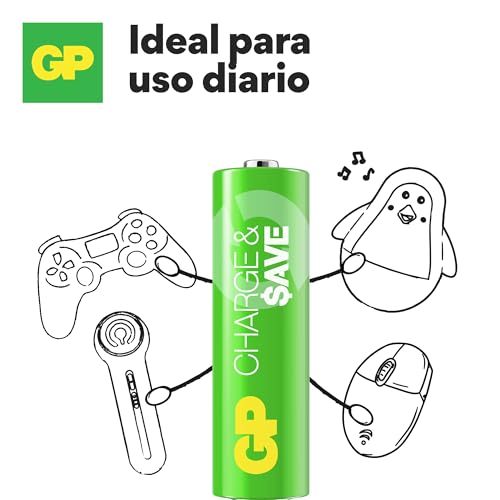 GP Pilas Recargables AAA Batteries, Paquete de 6 Pilas – Alta Capacidad, Larga Duración, Alto Rendimiento – Baterías Recargables AAA Ideales para Juguetes, Controladores, Mandos, Adornos de Navidad