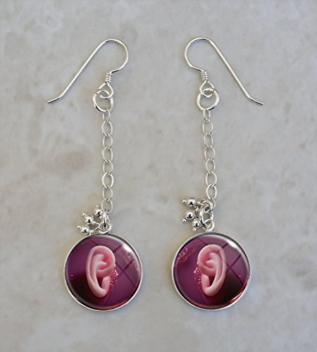 Artificially Grown Ear in Petri Dish Biology .925 Sterling Silver Earrings - Thumbnail 2