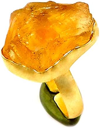 Indie Artisans Natural Citrine Ring Handmade Adjustable Size 18K Gold Plated Womens Statement Ring Fashion Rings for Women