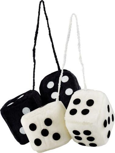 2 Pack Vintage Automotive Fuzzy Dice - White &amp; Black for Rearview Car Mirror