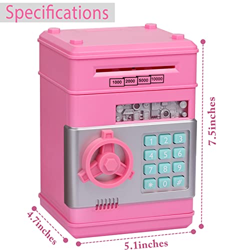 Honeystar Electronic Piggy Banks for Boys, Real Money Savings Box Toys for Children ATM Cash Coin Bank for Child Best Birthday Gifts for Kid 8-12 Year Old (A-Pink)