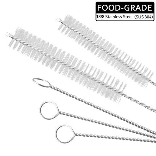 GFDesign Drinking Straw Cleaning Brushes Set 12" Extra Long 12mm Extra Wide Pipe Tube Cleaner Nylon Bristles Stainless Steel Handle - 12" x 1/2" (12mm) - Set of 8
