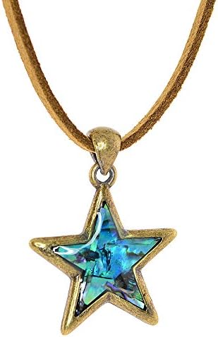 Abalone Shell, Leather Cord Star Pendant Necklace (Blue)