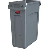 Rubbermaid Commercial Products Slim Jim Can, Gray, 16-Gal, Pack of 4 | Venting Channels for Easy Liner Removal, Heavy-Duty Construction, for Kitchens/Classrooms/Offices/Back of House