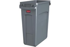 Rubbermaid Commercial Products SLIM JIM Plastic Rectangular Trash/Garbage Can/Bin with Venting Channels, 16 GAL, Gray, for Kitchens/Classrooms/Offices/Back of House