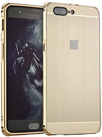 Hi5Gadget ZLDECO Stylish Edge Shockproof Metal Frame + Plastic Back Bumper Cover with 1 Tempered Glass Screen protector Protective for OnePlus 5 A5000 (2017) (Brushed Gold)