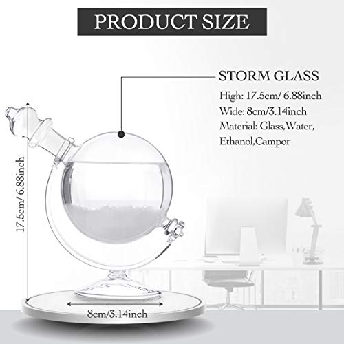 CAVEEN Storm Glass Weather Station Creative Weather Predictor Desktop Globe Storm Crystal Weather Forecaster Stylish Decorative Glass Barometer Bottle with Glass Base for Home and Office Large