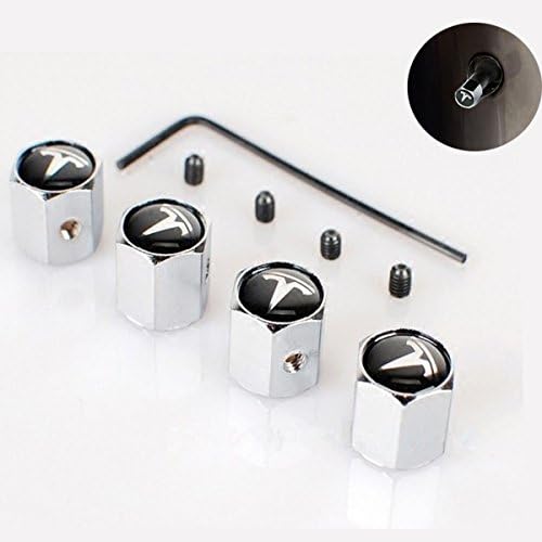 HQDS Tire Valve Caps,4pcs Anti-theft Chrome Car Wheel Tire Valve Stem Cap for Tesla (Silver)