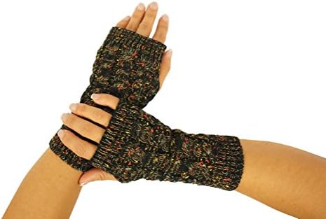 Caribbean Touch Knit Fingerless Gloves for women (Black)