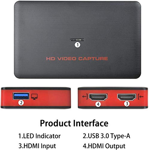USB 3.0 HDMI HD Game Video Capture Card 1080P 60FPS Game Recorder Box Device Live Streaming for Windows Linux Os X System Xbox 360,Wii U,PC
