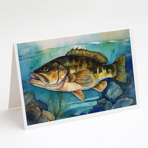 Caroline's Treasures DAC2827GCA7P Smallmouth Bass Greeting Cards Pack of 8 Blan…
