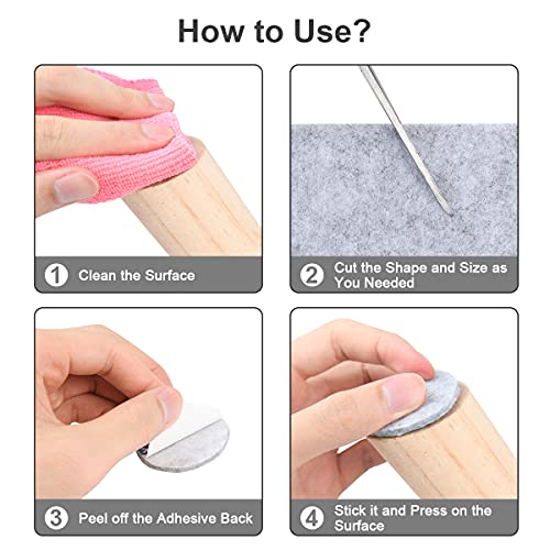Vicloon Furniture Pad, DIY Furniture Felt Pads Felt Strip Roll, Self Adhesive Floor Protector Pad including 120cm x 10cm*1 Set and 120cm x 2cm*2 Sets, Heavy Duty Pads Tape for Chair Table (Light Gray)