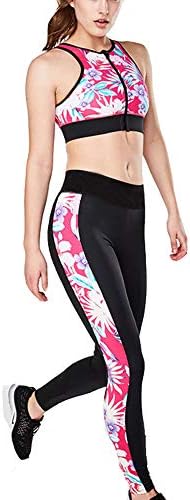 Women 2 Two Pieces Gym Yoga Clothing Green Halter Sports Crop Tank Top Tube Bra and High Waist Leggings Workout Suit Set