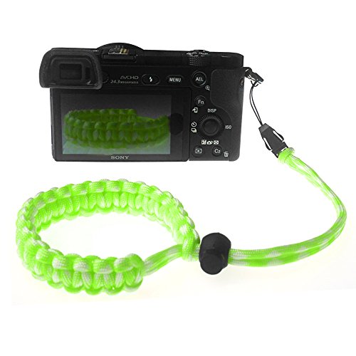 FoRapid Braided 550 Paracord Adjustable Camera Wrist Strap/Bracelet Quick Release Connector Fits All Camera Lugs for Mirrorless Compact System DSLR Cameras, Binoculars - Green/White