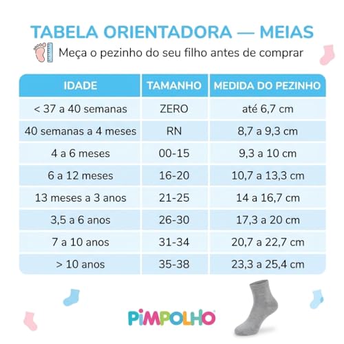 Kit Meia Pimpolho Bebe Infantil Kit com 6 Pares de Meias Lisas Branca, Tamanho 21-25, Algodão, Tamanho 1 a 3 anos Premium