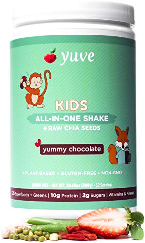 Yuve Vegan Protein Powder for Kids - Natural Superfoods, Daily Greens & Vitamins - Award Winning Taste - Complete Nutritional Shake - Plant Based, Non-GMO, Gluten, Dairy, Soy & Lactose Free -Chocolate (Best Vitamins For Kids To Gain Weight)