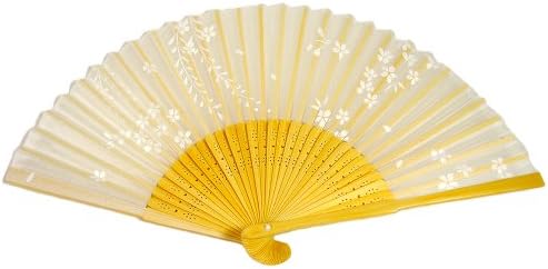 Japanese Design Silk Handheld Folding Fan, White with White Flowers. HF-180