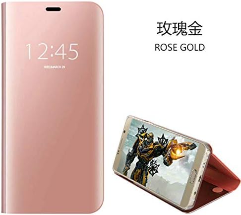xinyunew LG V30 Case,LG V30 + Screen Protector, Luxury Mirror Smart Clear View Flip Hard Cover skin Stand case For LG V30 Rose Gold