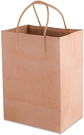 Kraft Bags With Handles - Brown - 100 Piece Set - 8"x4.75"x10 - Holds up to 18.6lbs