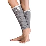 CreazyÂ® Baby Kids Girl's Crochet Knitted Leaf Lace Leg Warmers Socks (Gray)