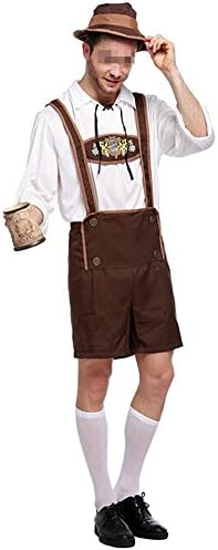 Oktoberfest Costume Bavarian Men Uniform Lederhosen Shorts with Shirt Hat X-Large