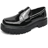 Men's Fashion Chunky Platform Penny Loafers Luxury Round Toe Slip-On Dress Shoes with Non-Slip Lug Sole for Business Work and Daily Casual Wear Sizes 6-14
