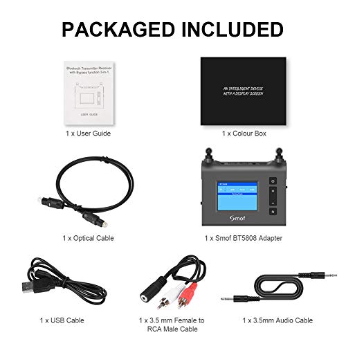 Bluetooth 5.0 Transmitter Receiver with LED Display 3 in 1 Long Range Audio Adapter for TV,PC,Home Stereo Speaker, aptX Low Latency Dual-Link Adapter for 2 Headphones,Optical 3.5mm AUX RCA (Iron gray) - Thumbnail 7