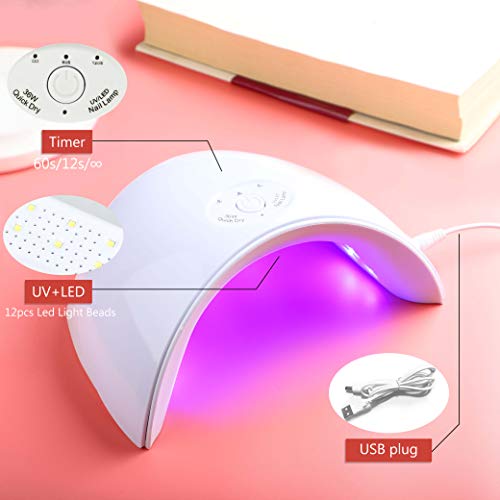 Fashion Zone 12 Colors Gel Nail Polish Starter Kit with 36W LED Nail Dryer Lamp, Base and Top Coat Set, Manicure Tool Set