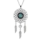 VOIMAKAS Dream Catcher Necklace, Retro Boho Zodiac Sign Pendant Dangling Feather Tassel Bead Charm Chain Constellation Jewelry for Women - Cancer