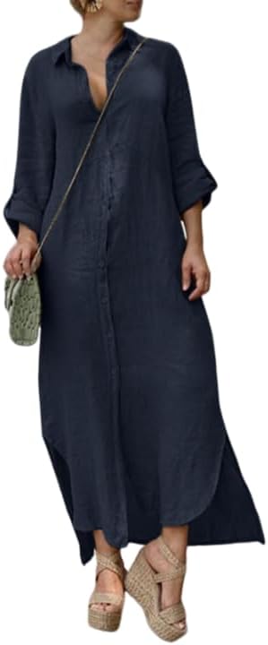 long navy shirt dress Pour Les Femmes Long Linen Lounge Shirtdress, Women's, Small, Loungewear & Sleepwear Robes Bathrobes