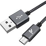 RAMPOW USB Cable [6.5ft] Tangle-free Braided Micro-USB Cable/Samsung USB Cable - Android Charging Cable for Galaxy S7/S6, Sony, Motorola and more - Space Grey