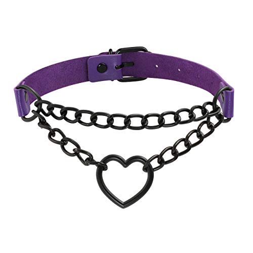 Manfnee PU Leather Choker Punk Emo Heart Pendant Chain Choker Collar Necklace for Women Adjustable