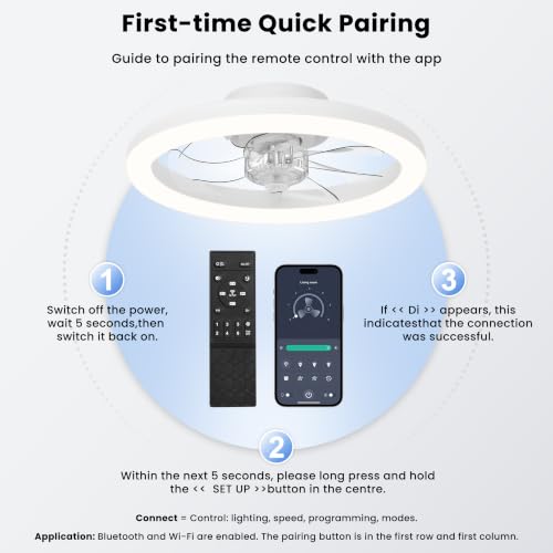 Nalezuns Ceiling Fan with Light, 40 cm Ceiling Fan, Quiet Remote Control, 3 Colour Temperatures and 6 Speeds, Silent Ceiling Fan for Living Room, Bedroom, Kitchen