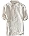 utcoco Men's Casual Cotton Linen Henley Shirts Short/Long Sleeve Beach T-Shirt (Large, Khaki)