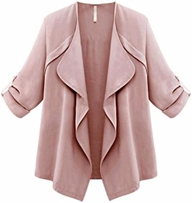 Kstare New Women Autumn Spring Solid Long Sleeve Lightweight Loose Plus Coat Cardigan Wide Coat (Pink, L2)