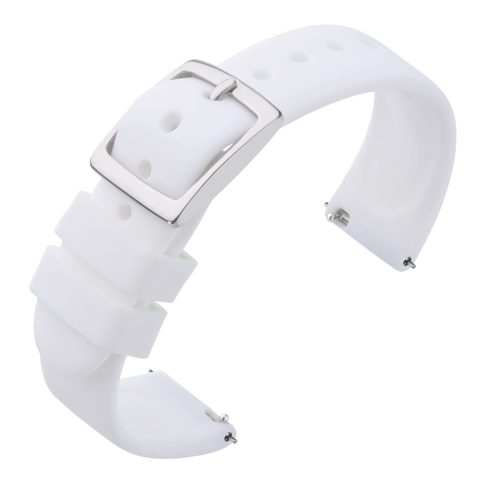 ANNEFIT Silicone Watch Straps, Quick Release Rubber Sport Band 18mm with Classic Silver Clasp (White)