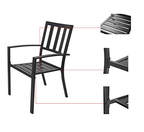 EMERIT Patio Wrought Metal Indoor Outdoor Stackable Dining Arm Chairs Set of 2,Black