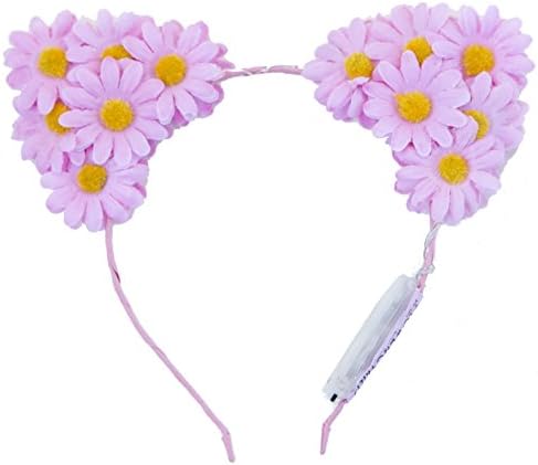 Flowerchild Revolution Carmella Glow Ears BOLD! FIERCE! NEW! 2017 Look | Festival Season’s premier LED Daisy Crown, Rave Hair Accessory, or a Cute Bridesmaid Flower Headband (Candy Pink)