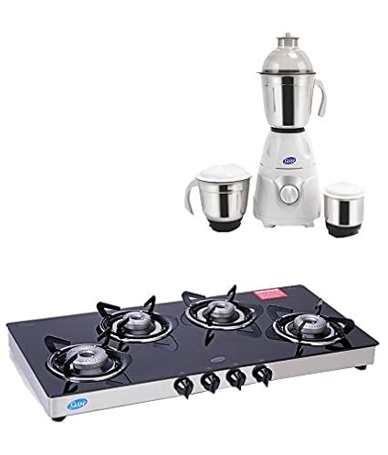 Glen Glass 4 Burner Gas Stove, Black (CT1044GTXL + SA4027)