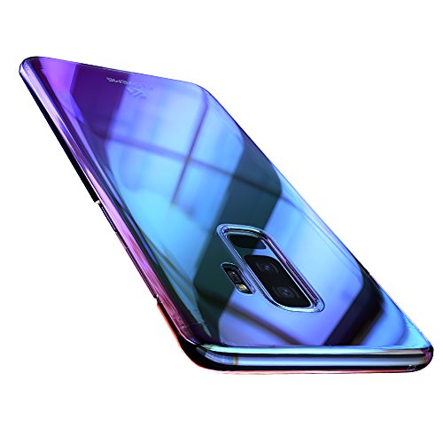 Wireless Charger Samsung Galaxy S9 Plus Case, FLOVEME Slim Fit Gradual Colorful Gradient Change Color Ultra Thin Lightweight Electroplating Bumper Anti-Drop Clear Hard Back Cover, Transparent Purple